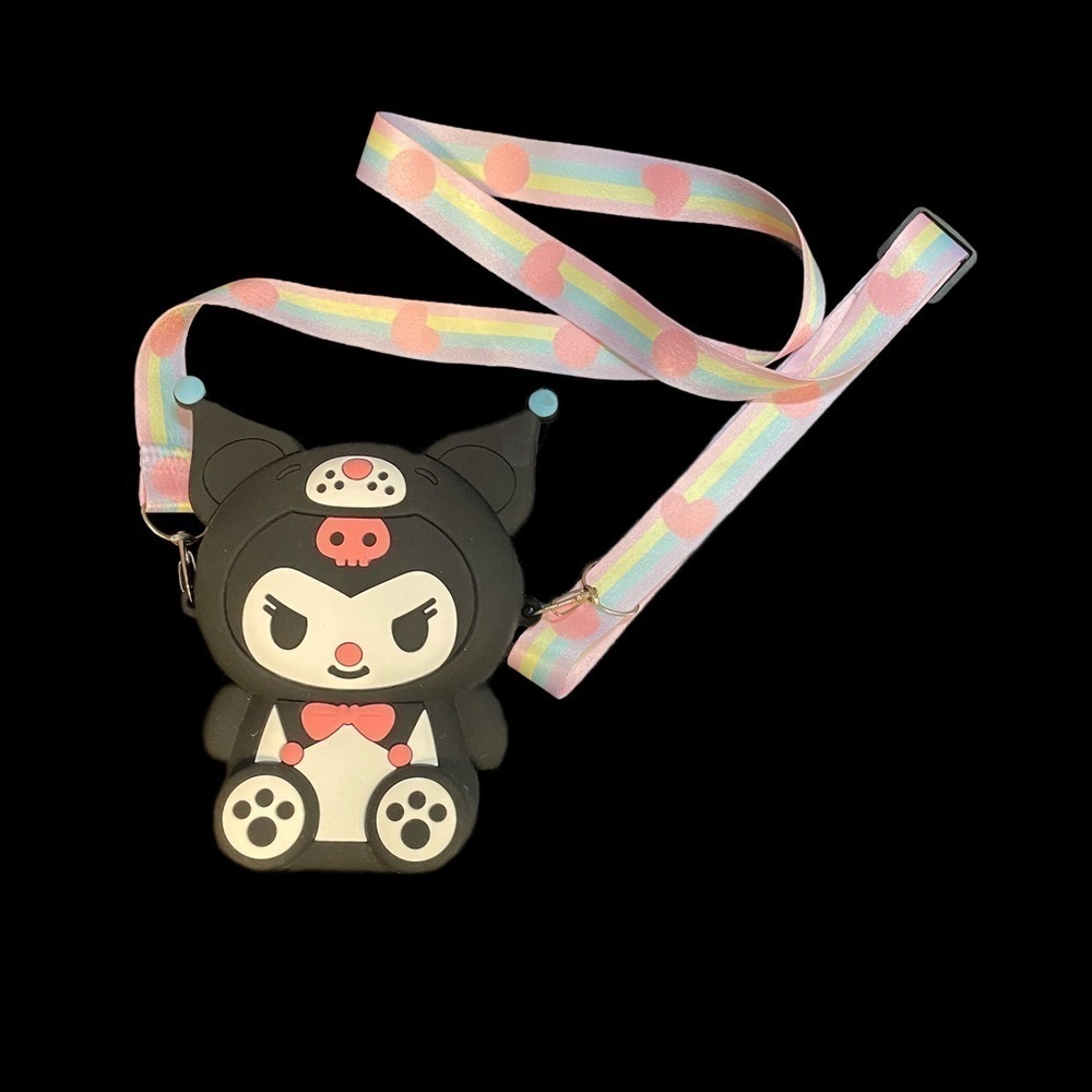 Anime Cartoon Kuromi hearts Silicone Coin Purse Crossbody Shoulder Bag Kawaii